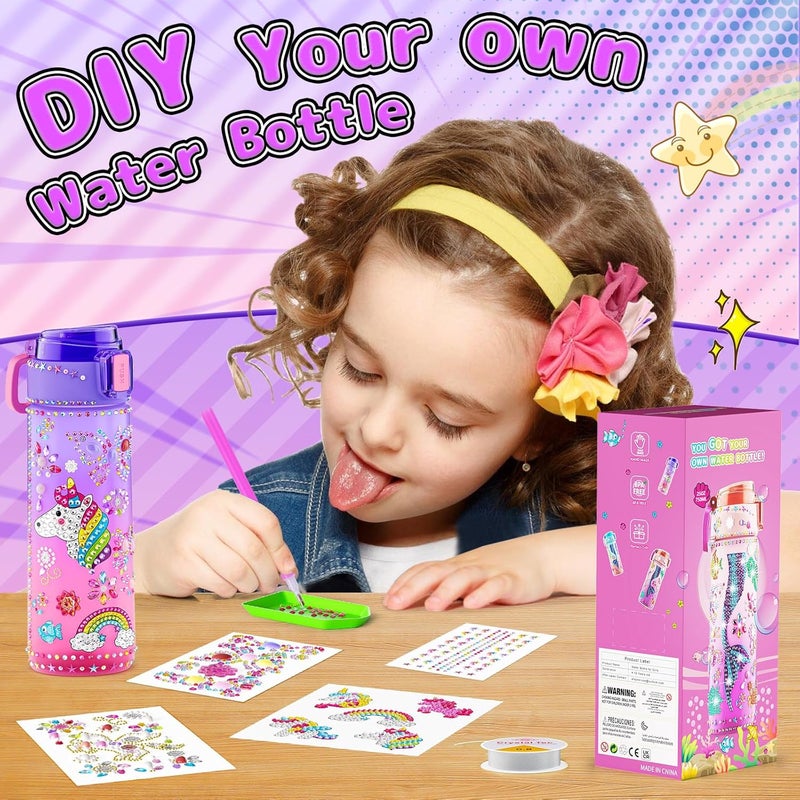 BOOH Decorate Your Own Water Bottle Kits for Girls Age 4-12, Unicorn Toys for Girls Age 4-6 Painting Crafts Kit, Clay Beads Bracelet Making Kit, Birthday Gifts Toys for Ages 6-12 (Unicorn) - Image 4